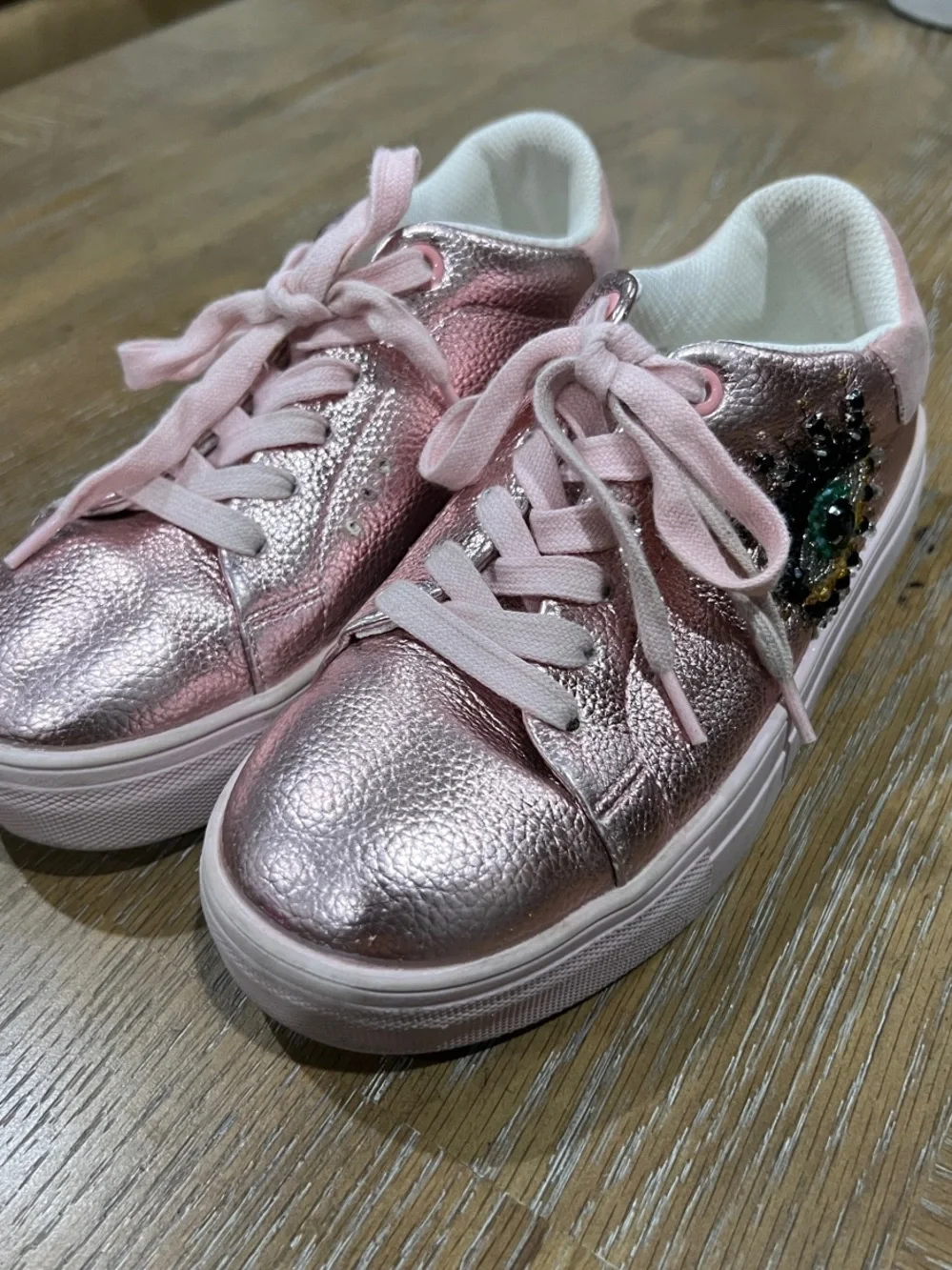 Kurt Geiger Pink Metallic Eye-Embellished Kids Sneakers